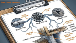 Forensic mold inspection diagram for Brand Property Inspections showing moisture pathways and structural failure points in Northeast Ohio homes.